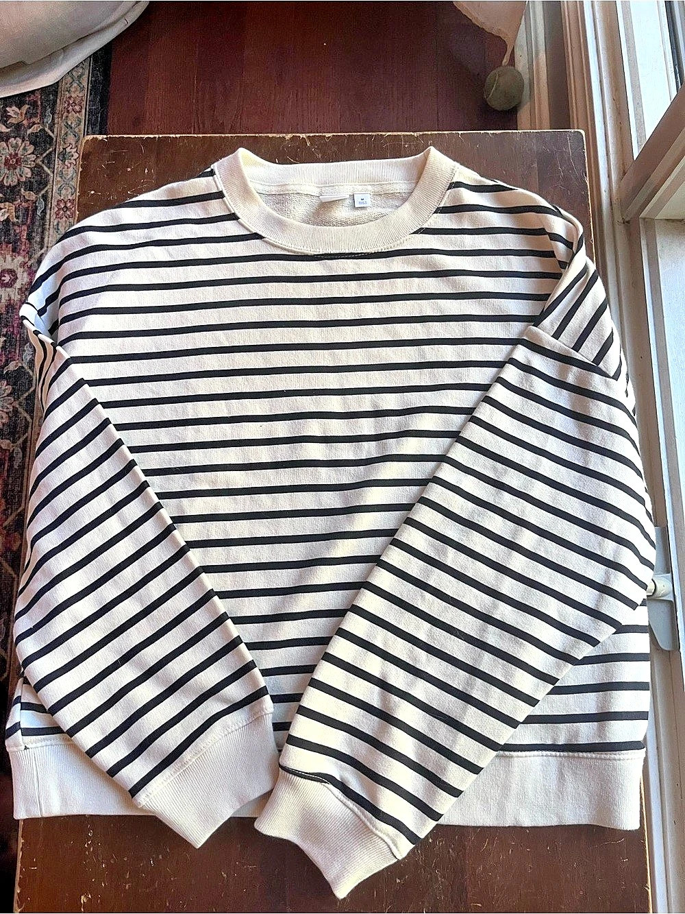 GAP Relaxed Wedge French Terry Sweatshirt Striped Sweatshirt in White & Black